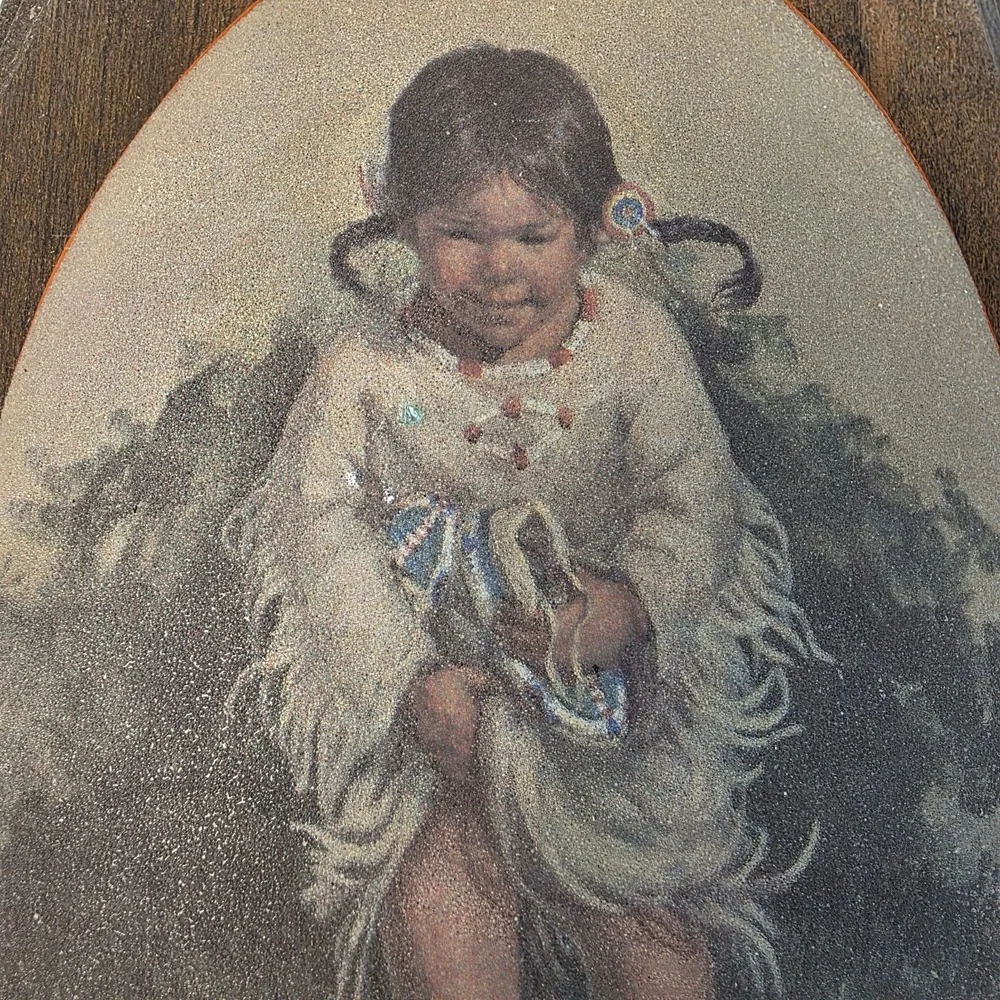 Vintage Beaded Sugar Glass Wall Art Plaque Native American Girl Vel Miller Print